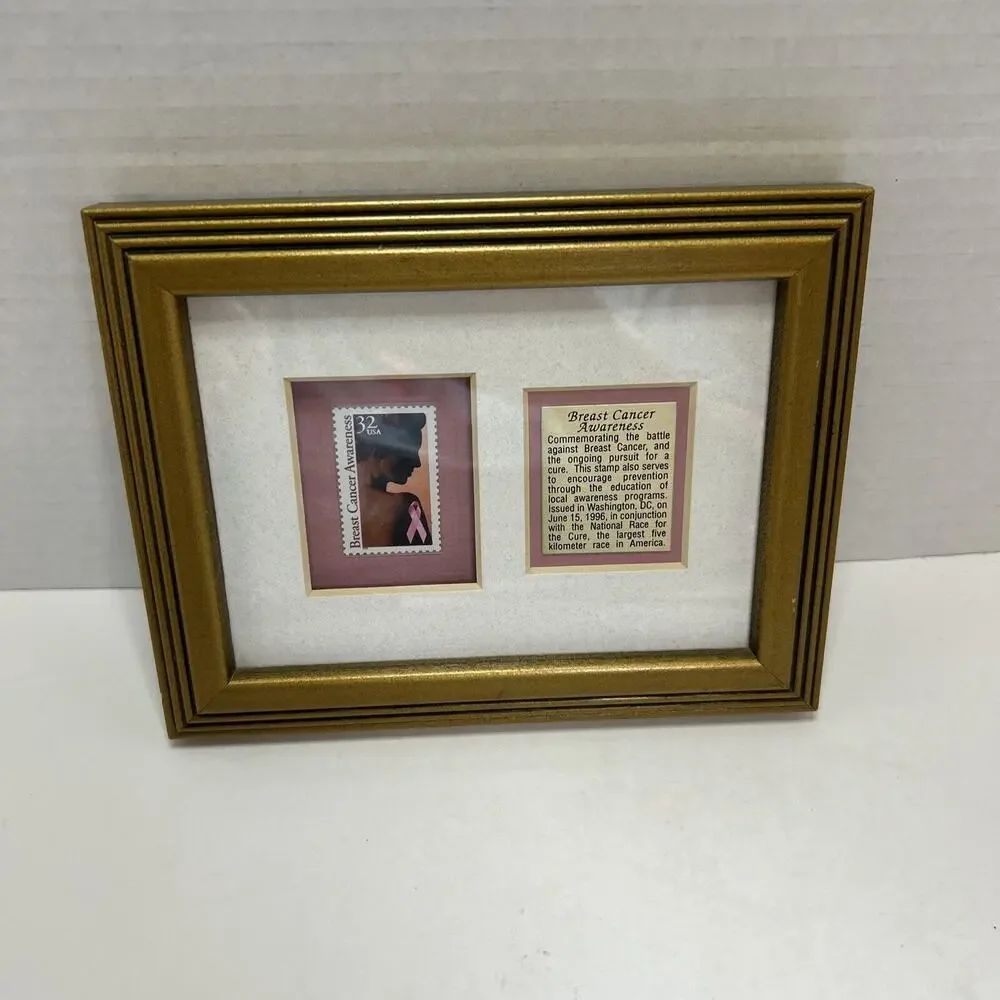USPS 32c Breast Cancer Awareness Legacy II Edition Postage Stamp Golden Framed